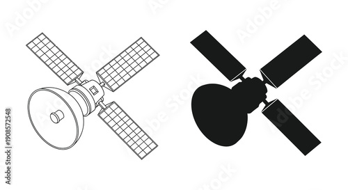 A detailed comparison showcases a satellite illustration alongside its stark black silhouette highlighting design differences high quality professional modern elegant stylish