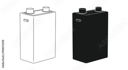 A contrasting view of two 9 volt batteries one white and one black showcasing their rectangular form silhouette high quality professional detailed