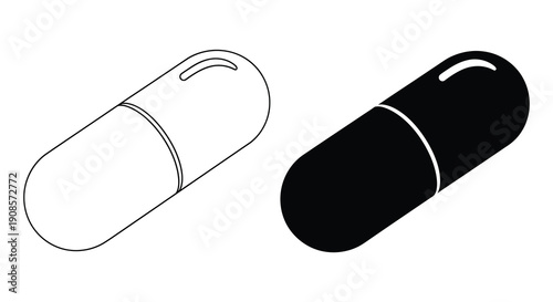 A contrasting depiction of two elongated capsule shapes one white and one black presented as a silhouette high quality professional detailed