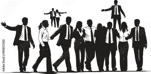 Business professionals in motion silhouettes of corporate teamwork and leadership