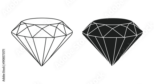 Two diamond illustrations are presented one with lines and one as a solid black shape a silhouette high quality professional detailed