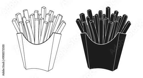 A depiction of french fries in two contrasting styles one light and one dark as a silhouette high quality professional detailed
