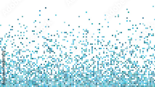 Abstract digital pixel art with blue dots on white background creating a futuristic effect