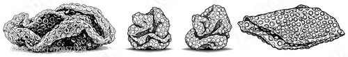 Hand drawn black and white vector illustration of crumpled bubble wrap packaging material
