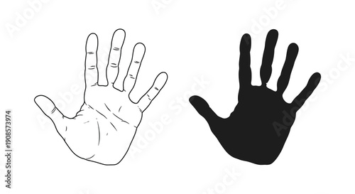 A contrasting depiction of a human hand showing detailed lines and a solid black silhouette high quality professional modern elegant stylish
