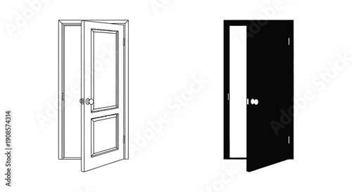 A contrasting pair of doors is shown one fully illuminated and the other represented as a striking silhouette high quality professional