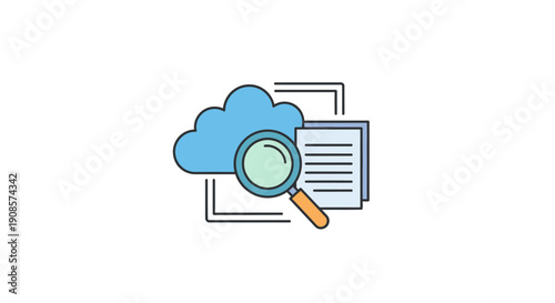 Cloud computing search magnifying glass icon.