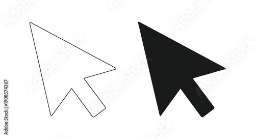 A contrasting depiction of a computer cursor shown in both outline and solid black forms silhouette high quality professional detailed modern