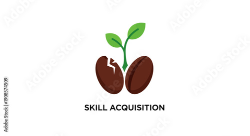 Coffee Bean Sprouting with Green Leaves.