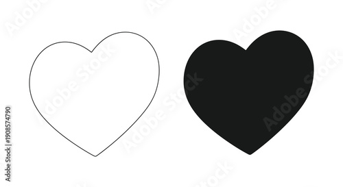 Two hearts are displayed one outlined and the other solid black representing contrasting concepts of love and affection silhouette high quality