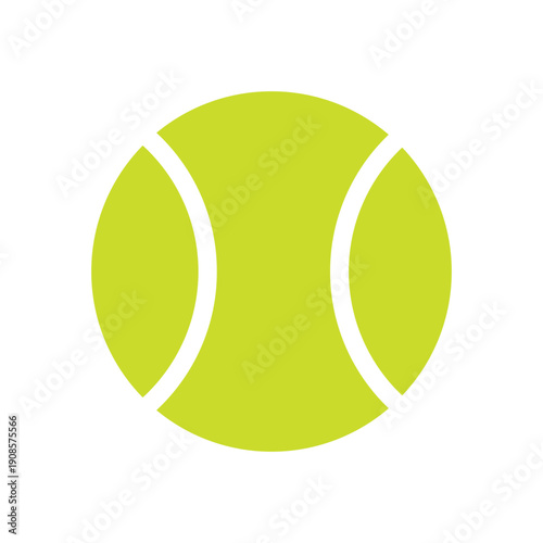 A bright green tennis ball with a curved white seam design is isolated on a transparent background