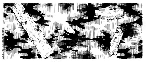 Abstract military camouflage pattern background with grungy wood plank elements