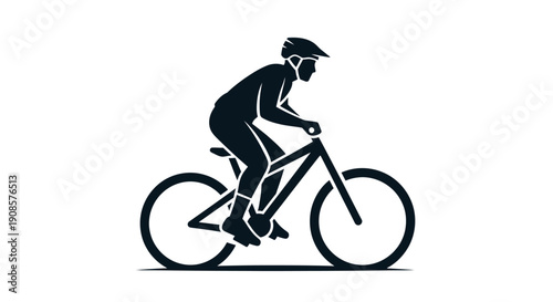 Active Cyclist Riding Bicycle in Silhouette, Isolated White Background