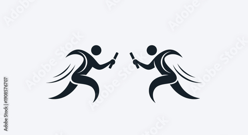Dynamic Two Male Runners Passing Baton in a Relay Race in a Bright Studio
