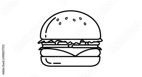 Simple line drawing of a classic cheeseburger with sesame seeds on the bun