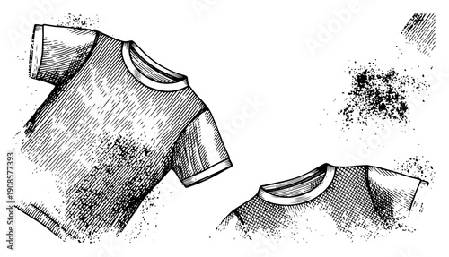 Vintage style hand drawn t-shirt illustration with heavy grunge texture and ink splatters