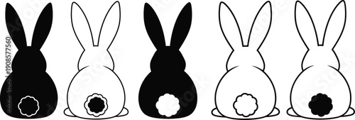 Silhouette of four rabbits isolated on transparent background