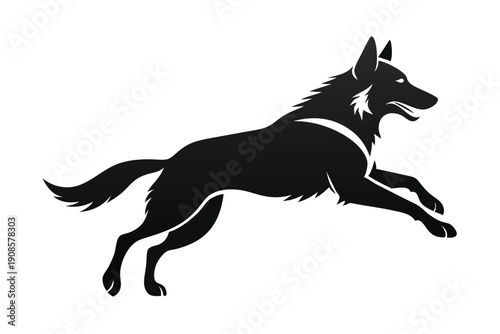german shepherd dog with jumping line art silhouette vector illustration