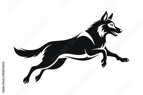 german shepherd dog with jumping line art silhouette vector illustration