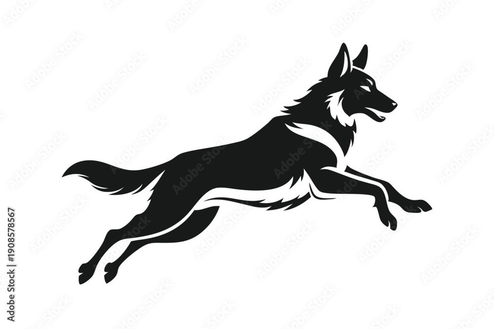 Fototapeta premium german shepherd dog with jumping line art silhouette vector illustration