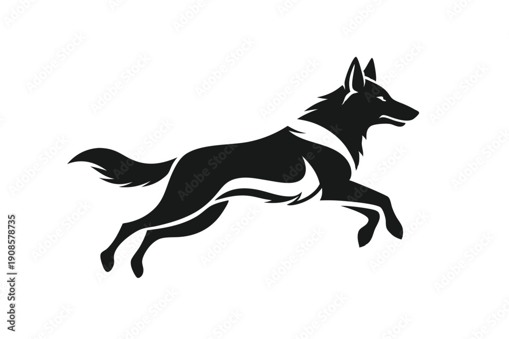Fototapeta premium german shepherd dog with jumping line art silhouette vector illustration