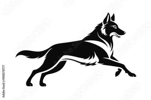 german shepherd dog with jumping line art silhouette vector illustration