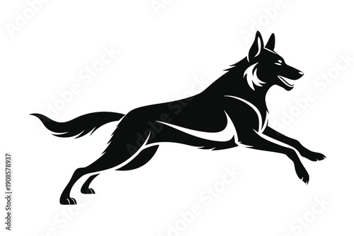 german shepherd dog with jumping line art silhouette vector illustration
