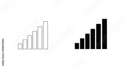 A minimalist representation showing two sets of ascending and descending bars visually depicting signal strength as a silhouette high quality professional