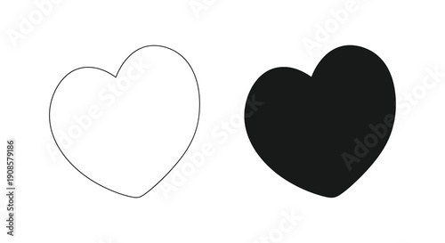 Two heart shapes are presented one outlined and the other a solid black form a striking silhouette high quality professional detailed