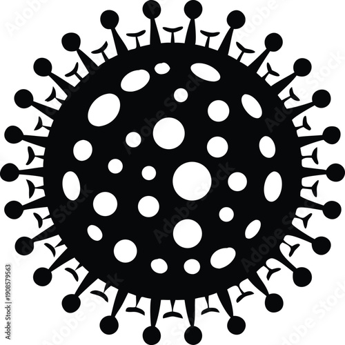 Black and White Round Shape with Spikes and Spots Isolated on a White Background