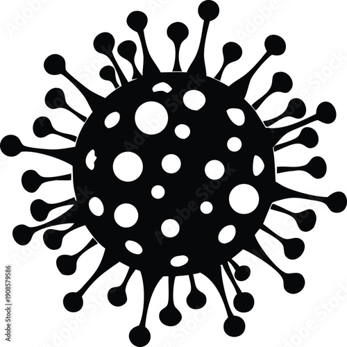 Silhouette of a Round Shape with Protrusions and Circular Pattern, Black and White