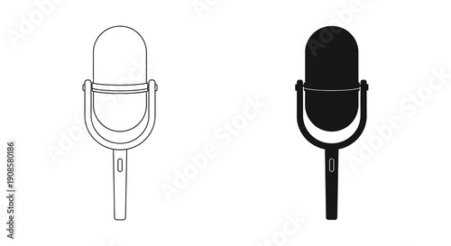 A contrasting pair of microphones is depicted one outlined and one solid black presenting a striking visual silhouette high quality professional
