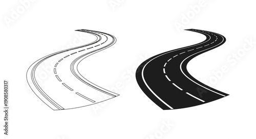 A contrasting depiction of a winding road shown in both light and dark forms a graphic silhouette high quality professional detailed