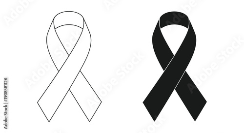 Two ribbon illustrations one white and one black are depicted in a simple graphic style a striking silhouette high quality