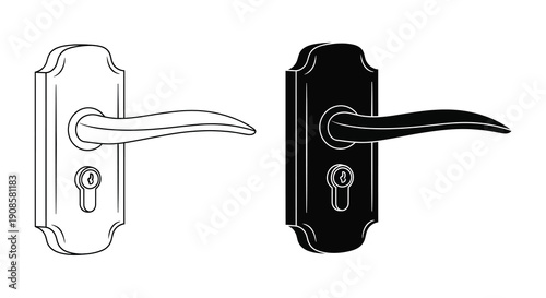 Two contrasting door handles are displayed one light and one dark showcasing design variations a silhouette high quality professional detailed