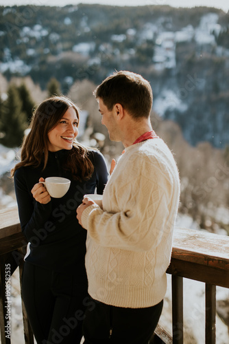 Couple enjoying warm drinks...