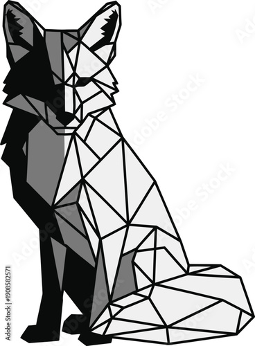 Geometric, low-poly fox illustration in grayscale, showcasing modern design and artistic flair for a unique look.
