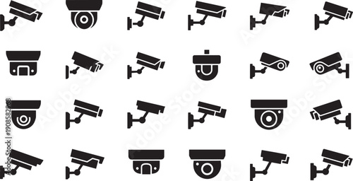 Set of Security Camera Icons - Surveillance and CCTV Vector Symbols