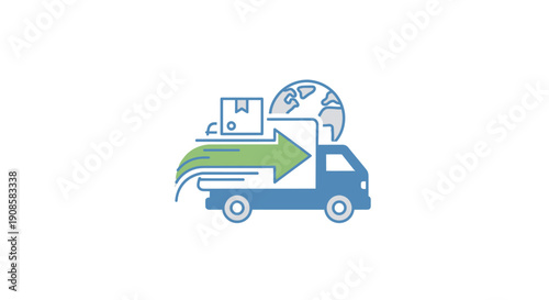Delivery Truck with Package and Clock Icon.