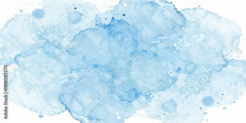 A serene blue watercolor background with abstract white ice textures creates a frozen winter pattern reminiscent of a cold snowy sky and light clouds in nature