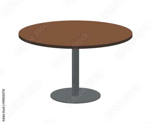 Simple illustration of a round wooden table with gray pedestal