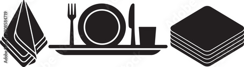 Dining table setting vector illustration with napkins and tableware