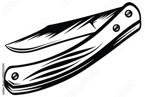 Abstract Black and White Razor Blade Design, Sharp Edges, Modern Style, Minimalist Icon