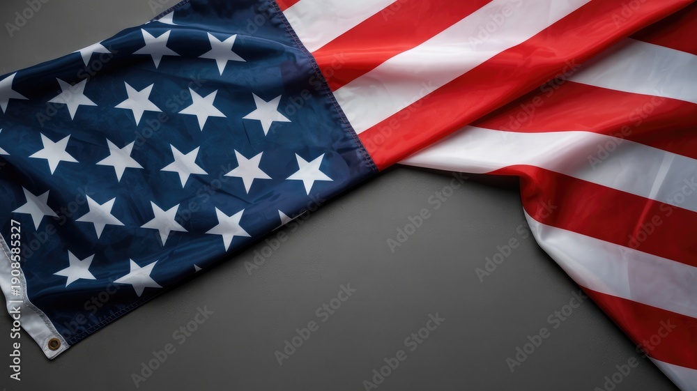 Fototapeta premium American flag waving on dark background with stars and stripes