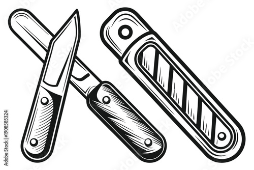 Black Silhouette Surgical Scalpel, Detachable Blade, Sharp Edge, Disposable Equipment