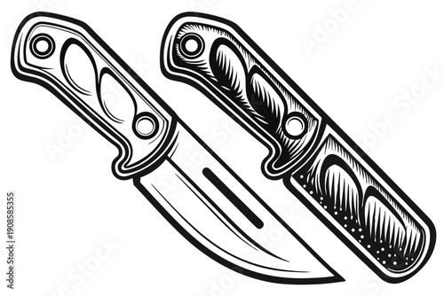 Black Scalpel Illustration, Medical Instrument Icon with Sharp Blade Isolated on White