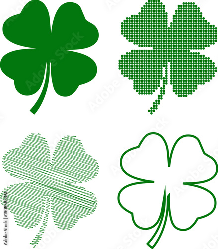 Foto Four-leaf Clover Vector Illustration Set in Different Styles Isolated on White B