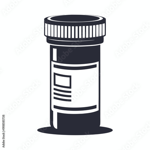 Monochrome Bottle Medical Container with Blank Label and Detailed Lid