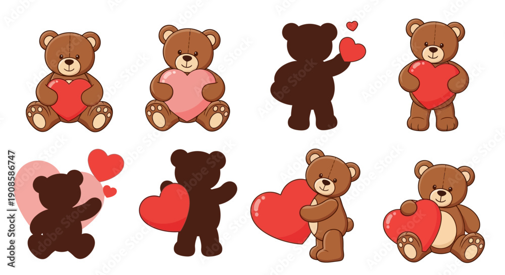 Fototapeta premium An assortment of adorable teddy bears holding or with hearts presented in various colors and styles high quality professional