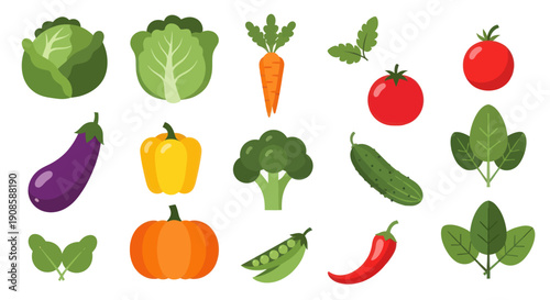 Vibrant vegetable collection fresh produce illustrations on white background